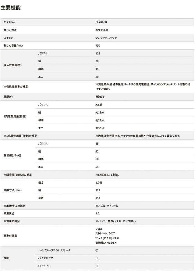 [マキタ 正規店 1年保証] 掃除機 CL284FDRFW お掃除スペシャルセット 充電式 クリーナー 18V カプセル式 【バッテリ・ 充電器 付属】 フレキシブルホース ラウンドブラシ 棚ブラシ セット makita 充電式クリーナ コードレス ハイパワー 人気モデル おすすめ エコ_6