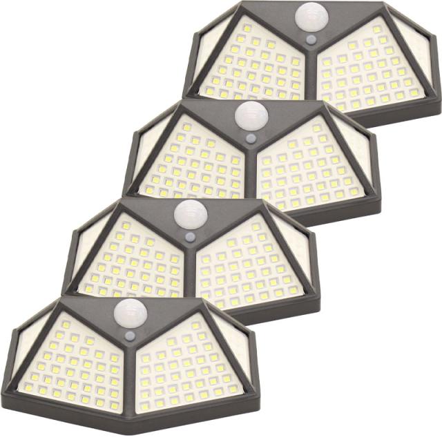 [4個セット] 100 LED センサーライト 屋外 防水 ソーラー 充電 センサーライト 昼白色 人感 センサー ガーデンライト 庭 駐車場 玄関 防犯 ライト 照明 ライトアップ キャンプ アウトドア BBQの通販は 5,317円