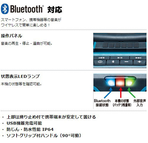 [マキタ 正規店] 充電式スピーカ MR200 MR200B 10.8V 14.4V 18V AC100V makita 充電式 スピーカー ブルー ブラック_2