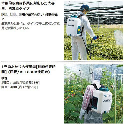 マキタ 充電式 噴霧器 MUS158DZ 15L 18Vモデル 【バッテリ・充電器 