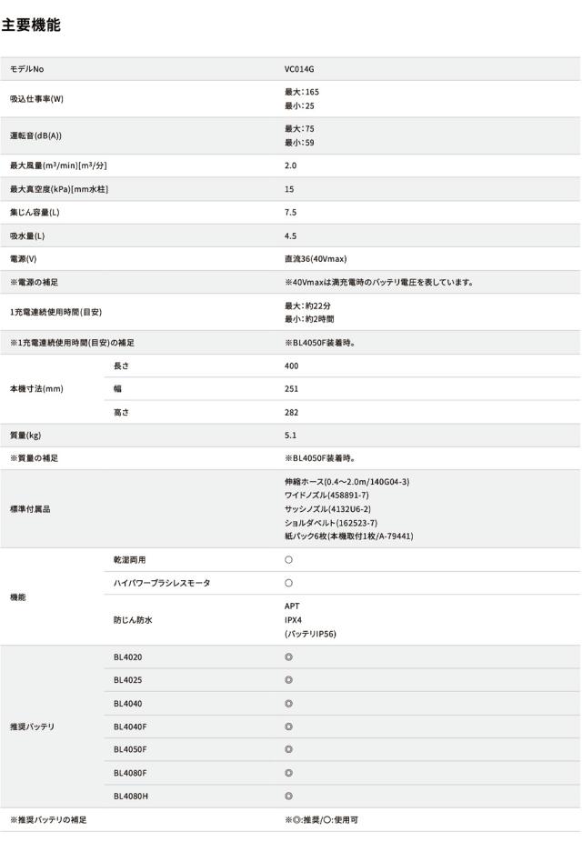 マキタ 充電式 集じん機 VC014GZ 40Vmax 乾湿両用 7.5L コードレス 掃除機 クリーナー 水 粉塵 DIY 後片付け 掃除