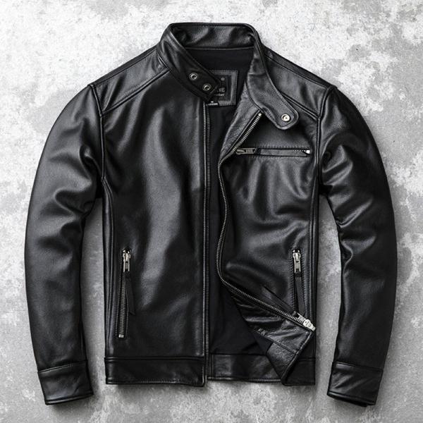 ライダース ジャケット 牛革 メンズ 本革 スジャケット 中綿入れ ブルゾン B系 バイカージャケット ピーコート 皮ジャケット コート 立て襟 秋冬_1