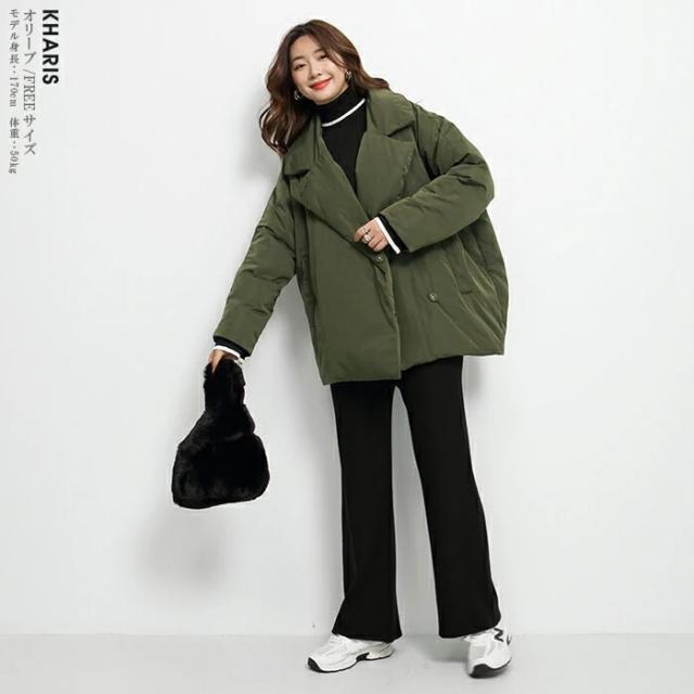 ダウンジャケット 無地 ショート ポケット ダウンジャケットコート [3