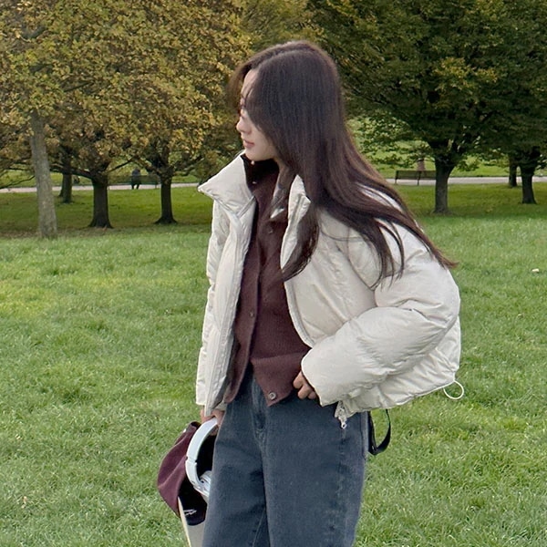 無地 ショート ボタン ポケット ファスナー ダウンジャケットコート [4カラー]」 レディース服がお得な