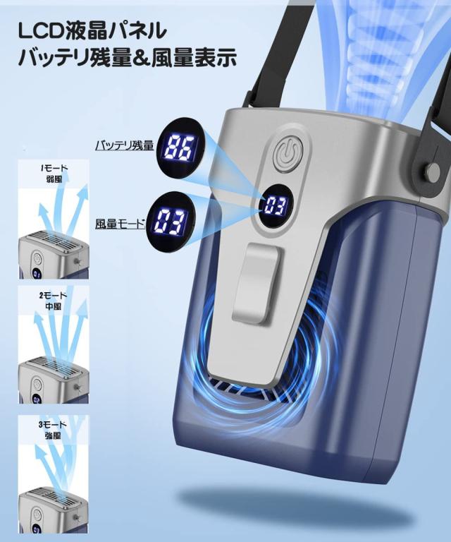 【2023モデル】腰掛け扇風機12000mAh大容量 首掛け扇風機 3段階風量 ベルトファン 携帯扇風機