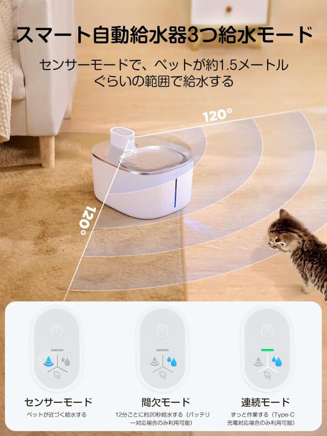 猫用自動給水器 コードレス (フィルタースポンジ) かわいくっ