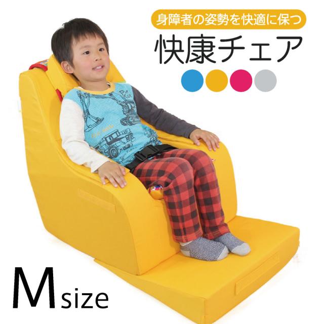 座位保持 チェア Mサイズ 快康チェア 子供サイズ 6歳 - 10歳 110cm - 120cm - 130cm 送料込 楽な姿勢を保つ クッションチェア 4色 ヘッドレスト付 サイドポケット付 シートベルト付 肘カバー付 三角マット付 クッションチェア
