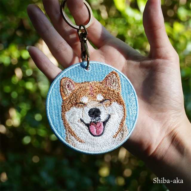 キーホルダー 犬 刺繍 ワッペン イヌ 犬柄 アニマル チャーム 柴犬 赤 