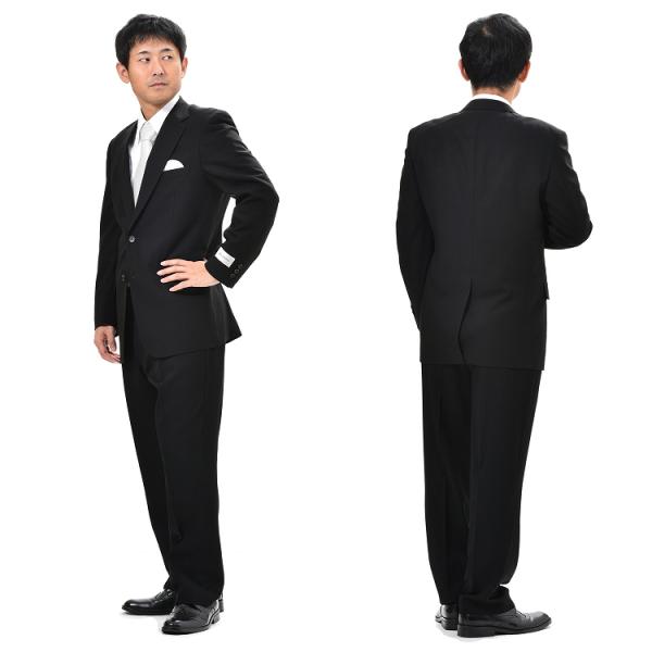 夏服ブラックスーツ シングル略礼服夏用喪服2B1掛ワンタックパンツRM84100 サマーウール使用 パンツ裾未処理_3