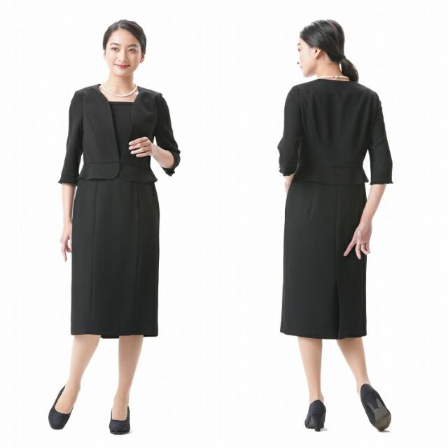 春から秋に日本製 ブラックフォーマル セレモニーワンピース：RL16172
