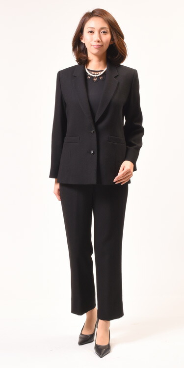 合物 ブラックフォーマル セットアップスーツ【ロングジャケット＋パンツ】【パンツ股下64cm】 パンツスーツ レディース 婦人 礼服 喪服 :RL65480-1865484 大きいサイズ【7号〜21号】冠婚葬祭 卒業式 卒園式 礼装 弔事 慶事 スリーシーズン 式典 オフィス 日本製の通販は