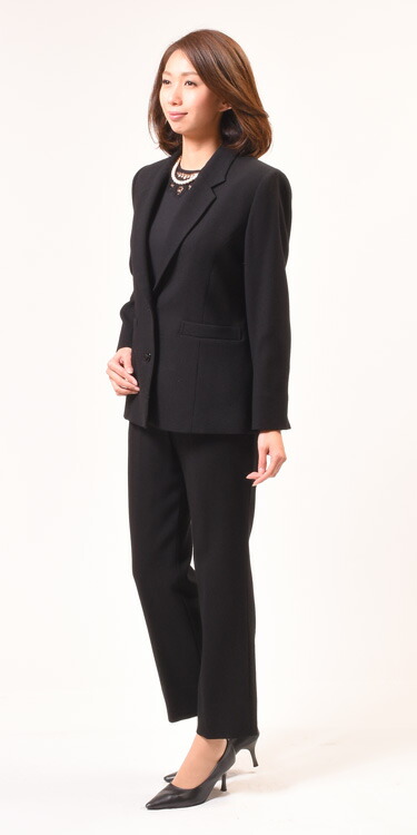 合物 ブラックフォーマル セットアップスーツ【ロングジャケット＋パンツ】【パンツ股下64cm】 パンツスーツ レディース 婦人 礼服 喪服 :RL65480-1865484 大きいサイズ【7号〜21号】冠婚葬祭 卒業式 卒園式 礼装 弔事 慶事 スリーシーズン 式典 オフィス 日本製の通販は