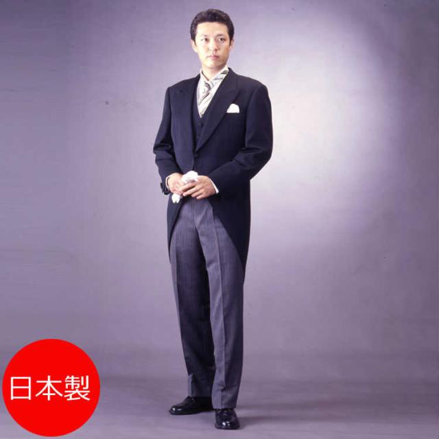 MIYUKITEX*合冬物*ミユキ毛織のモーニングコート3P ：L1494-15200上着＆白衿付きベスト 縞コールパンツ：アジャスターなし  御幸毛織 ★パンツ裾未処理