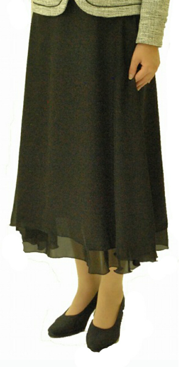 ブラックフォーマルサテンロングティアードスカート：RL112064【結婚式・パーティに】【日本製】 ブラックフォーマルサテンロングティアードスカート：RL112064【結婚式