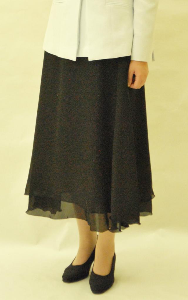 ブラックフォーマルサテンロングティアードスカート：RL112064【結婚式