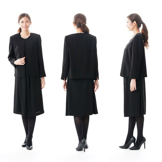 ブラックフォーマル アンサンブル 【スリーシーズン】 レディース 婦人 喪服 礼服 :RL883104 【ロングジャケット＋ワンピース】サイズ M・3Lサイズのみ【日本製】冠婚葬祭 卒業式 入学式 卒園式 入園式 お宮参り 七五三 葬儀 葬式 法事 通夜 法要