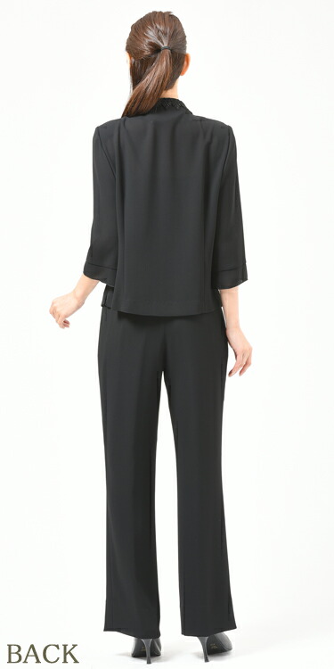 夏用 ブラックフォーマル パンツ レディース 婦人 礼服 喪服 ：EU-52=700268 （ブラウス別売り）【日本製】【7号〜19号】黒 大きいサイズ 冠婚葬祭 葬儀 葬式 通夜 法事 法要 礼装 サマーフォーマル