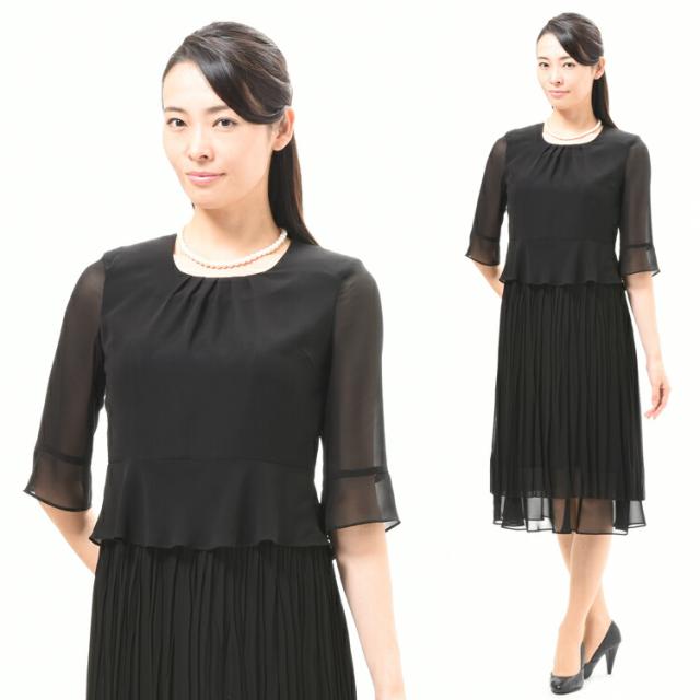 在庫は9号/11号のみ　慶事用 ブラックフォーマル ワンピース ：RL111040 レディース 婦人 礼服 礼装【日本製】黒 プリーツ 結婚式 式典 卒業式 卒園式 入学式 入園式 礼装 オールシーズン_3