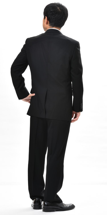 夏用 清涼・涼感ブラックスーツ SUPERTEX（長大毛織）シングル 略礼服 喪服 :US6622【2B×1★パンツ裾未処理】ブラックフォーマル 黒 冠婚葬祭 葬儀 葬式 法事 通夜 法要 礼装 サマーフォーマル_4