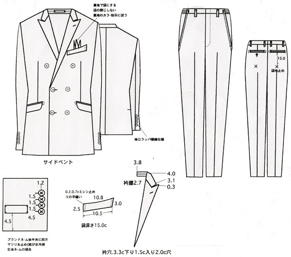 【日本製】*合服*ブラックスーツ ：ダブル6B×2略礼服、喪服：サイドベンツ：ノータック アジャスター付き：RM12040:当店で一番トレンドの高いダブル★パンツ裾未処理_9