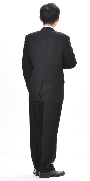 夏用 清涼 シングルブラックスーツ US18700 メンズ 紳士 略礼服 礼服【2つ釦1つ掛け★パンツ裾未処理】【A体 AB体 BB体 3〜7】黒 ブラックフォーマル 冠婚葬祭 葬儀 葬式 法事 通夜 法要 礼装 サマーフォーマル_2