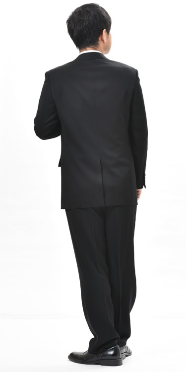 【日本製】合服 秋冬梅春用スリーシーズン用ブラックスーツ ：毛高率混 シングル 略礼服 喪服【2B×1： アジャスター付き】RM6412 or MU2400 股下未処理 ワンタック ブラック フォーマル メンズ 紳士 冠婚葬祭 葬式 葬儀 法事 法要 通夜 新潟県製造_2