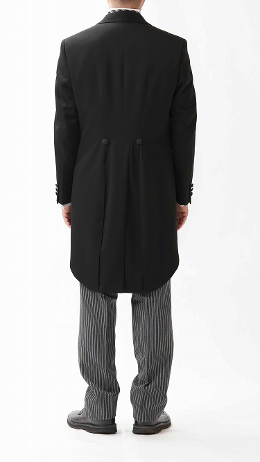 【MIYUKI TEX】合物 国産最高級ミユキ毛織のモーニングコート 3P  日本製：上着＆白衿付きベスト& Supertexのワンタック縞コールパンツ(RM1534-E1822) アジャスター付き パンツ裾未処理 MIYUKI TEX】合物 国産最高級ミユキ毛織のモーニングコート 3P 日本製