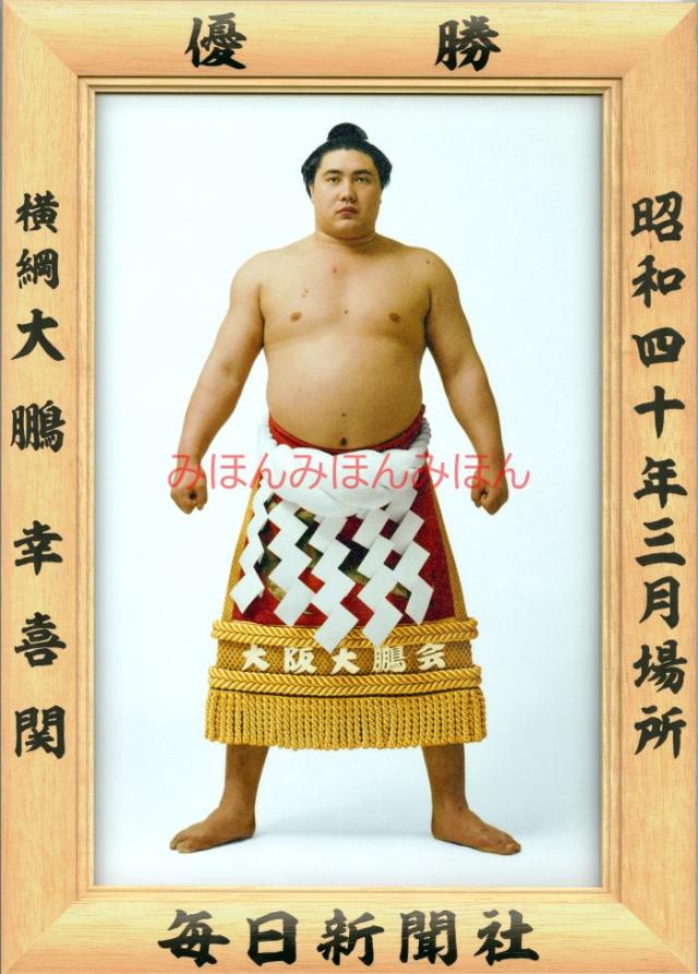 大鵬幸喜関　優勝ミニ額 大相撲ミニ額 大相撲優勝額　昭和４０年３月場所 優勝 横綱 大鵬幸喜関（１６回目の優勝） 18,886円
