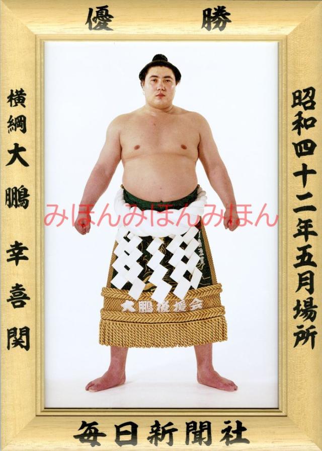 大鵬幸喜関　優勝ミニ額 大相撲ミニ額 大相撲優勝額　昭和４２年５月場所 優勝 横綱 大鵬幸喜関（２５回目の優勝） 16,485円