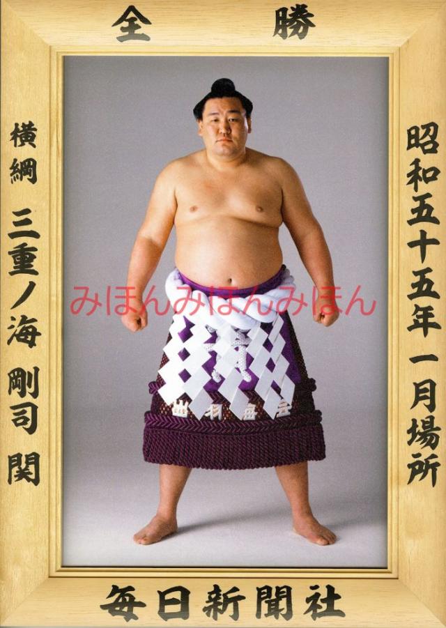 三重ノ海剛司関　優勝ミニ額 大相撲ミニ額 大相撲優勝額　昭和５５年１月場所 全勝 横綱 三重ノ海剛司関（３回目の優勝）