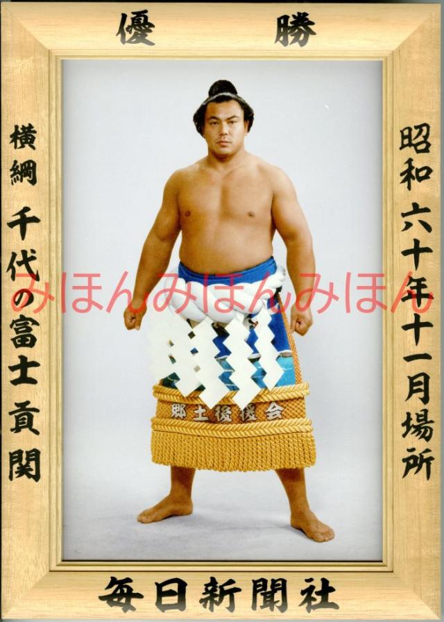 千代の富士貢関　優勝ミニ額 大相撲ミニ額 大相撲優勝額　昭和６０年１１月場所 優勝 横綱 千代の富士貢関（１４回目の優勝）