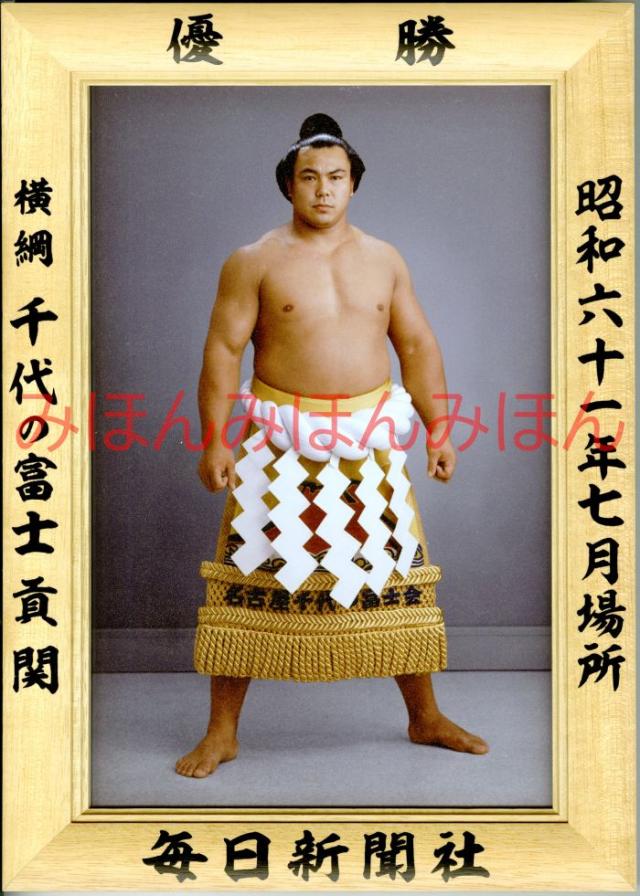 千代の富士貢関　優勝ミニ額 大相撲ミニ額 大相撲優勝額　昭和６１年７月場所 優勝 横綱 千代の富士貢関（１７回目の優勝）