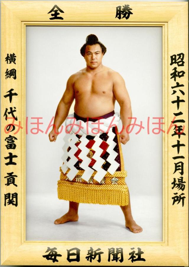 千代の富士貢関　優勝ミニ額 大相撲ミニ額 大相撲優勝額　昭和６２年１１月場所 全勝 横綱 千代の富士貢関（２２回目の優勝） 16,265円