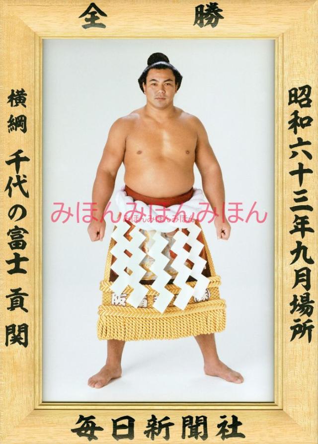 千代の富士貢関　優勝ミニ額 大相撲ミニ額 大相撲優勝額　昭和６３年９月場所 全勝 横綱 千代の富士貢関（２５回目の優勝）