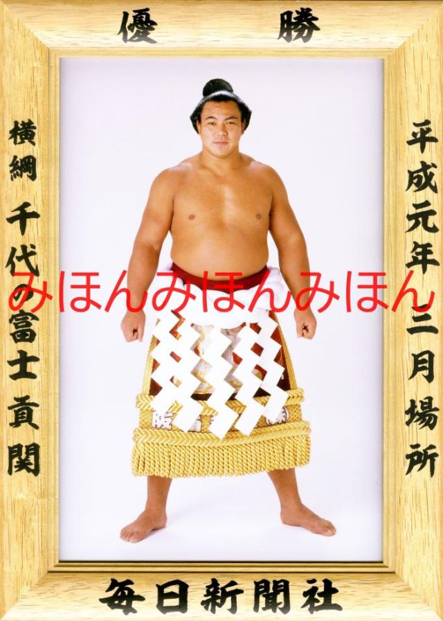 千代の富士貢関　優勝ミニ額 大相撲ミニ額 大相撲優勝額　平成元年３月場所 優勝 横綱 千代の富士貢関（２７回目の優勝）