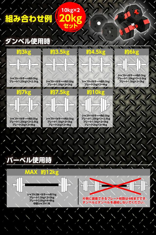 20kg バーベルにもなる ダンベル 10kg２個セット_5