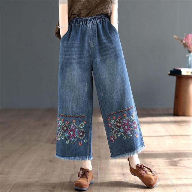 デニムパンツ レディース デニムズボン 秋デニム レディースデニム レディースボトム レディースデニムパンツ 刺繍入り レディース春物 春秋 カジュアル 可愛い 人気デニムパンツ レディース ジーンズ ジーパン 春秋 九分丈