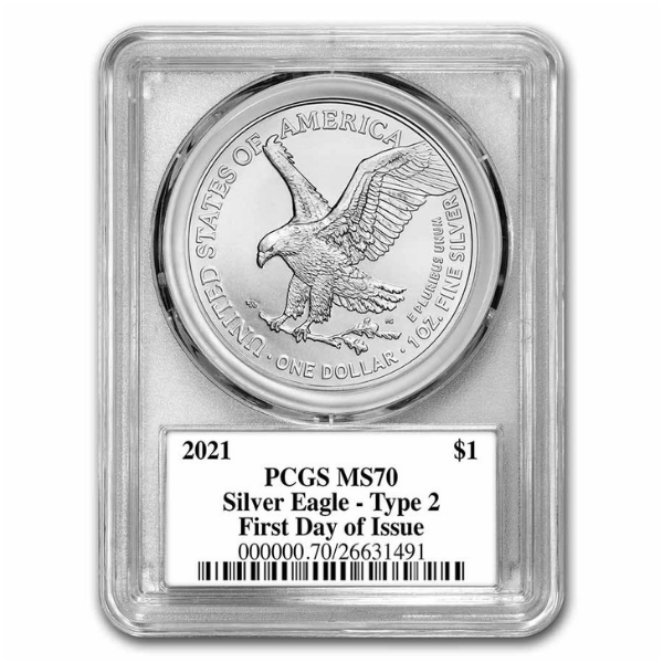 新品 2021 アメリカ イーグル タイプ2 銀貨 1オンス 鑑定 PCGS MS70