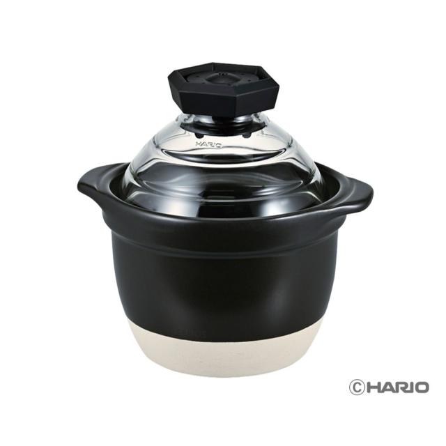 HARIO ハリオ フタがガラスのご飯釜1-2合 GNR-150-B-W 送料無料 ご飯鍋 ご飯釜 1〜２合 炊飯 米 中が見える 耐熱ガラス 陶器 日本製
