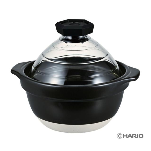 HARIO ハリオ フタがガラスのご飯釜2-3合 GNR-200-B-W 送料無料 ごはん 鍋 釜 米 炊飯