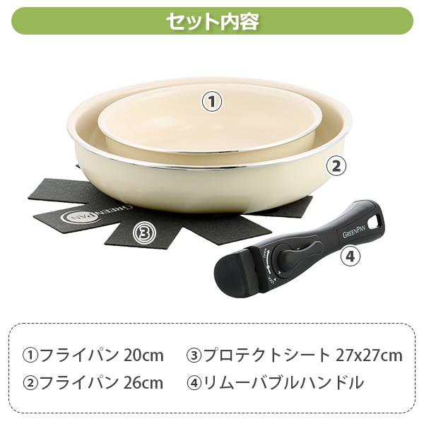 グリーンパン クリックシェフ 4点セット（ガス火・IH対応）GREENPAN CLICK CHEF ハンドル脱着式タイプ フライパン_2