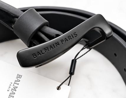 サイズ100/115【新品タグ付】BALMAIN バルマン メンズ ベルト ブラック 黒 BALMAIN PARIS ロゴ バックル レザー調