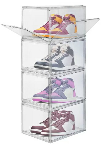 【4個セット】AG BOX クリアシューボックス 透明 Shoe Box 耐久性 靴 スニーカー エレガント スリッパ くつ 収納 簡単 組立 積み重ね