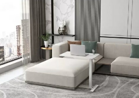 LokLok ガス式昇降テーブル 軽量 キャスター 移動簡単 ベッドルーム 寝室 読書 PC 仕事部屋 テレワーク パソコン 机 Adjustable Table