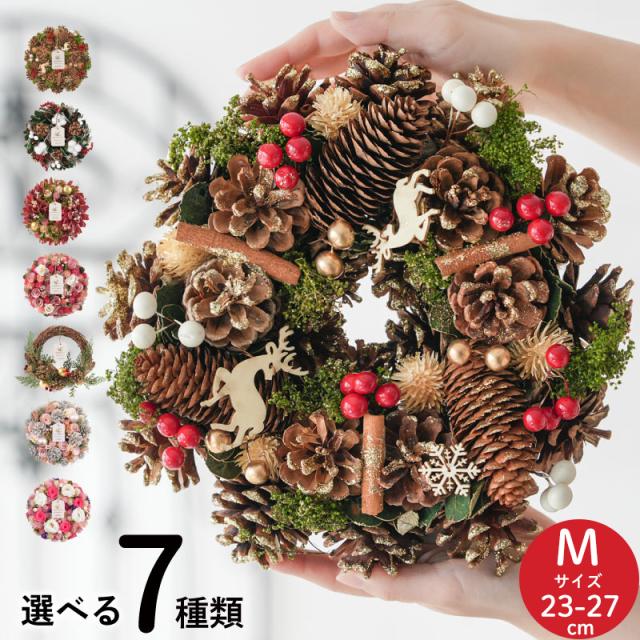 2025 冬 新作 クリスマスリース 玄関 ドア用 直径23-27cm 北欧