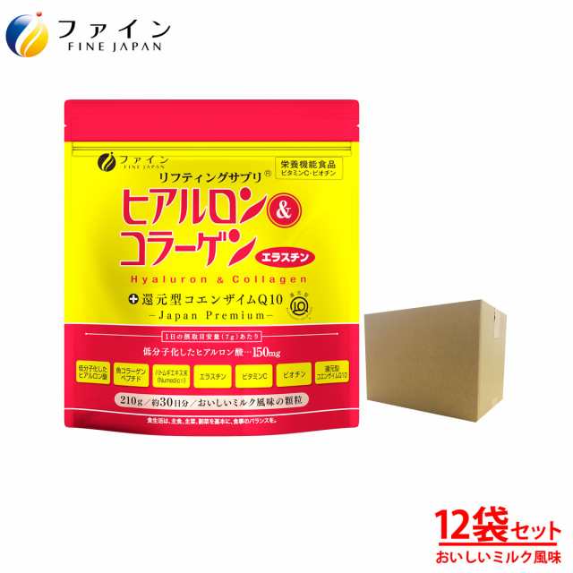 ヒアルロン ＆ コラーゲン ＋ 還元型 コエンザイム Q10  つめかえ 用 袋 タイプ 12個セット ヒアルロン酸 150mg コラーゲン 5,250mg エラスチン ハトムギ エキス 配合 30日分(1日7g/210g入)  粉末 パウダー ファインの通販は美容