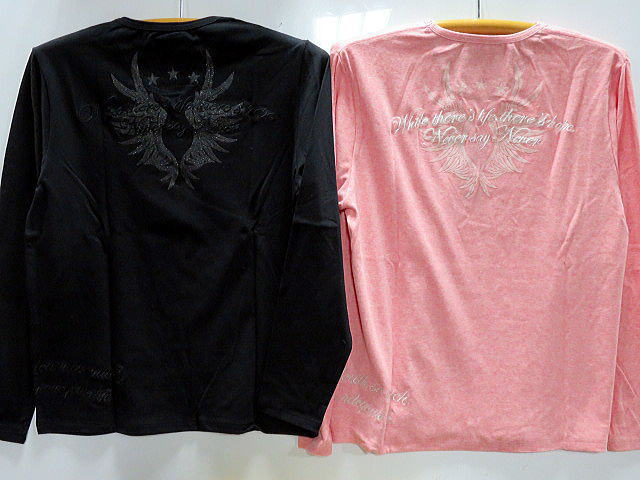 グラディエイト　Ｖネック長袖Ｔシャツ  ラメウイングプリント　GLADIATE