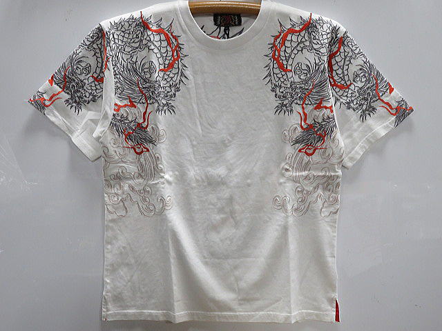 錦　和柄　半袖Ｔシャツ　登龍と双龍　総刺繍　NISHIKI