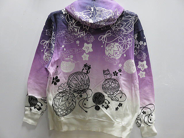 錦　和柄 パーカー 鞠と猫　段染め　NISHIKI