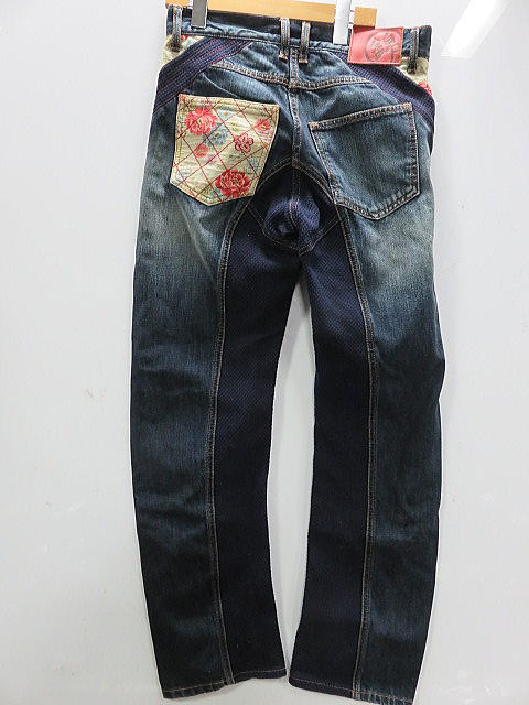 錦　和柄　刺子切替デニムパンツ　NISHIKI